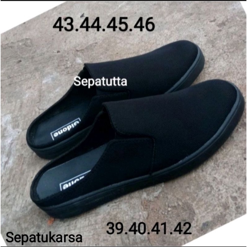 Sandal Sepatu Casual Pria Selop Bustong Ukuran Besar dengan Bahan Canvas dan Sol Karet Anti Slip