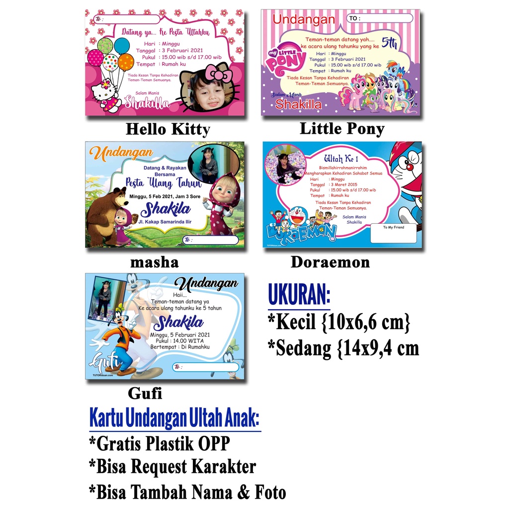 Jual UNDANGAN ULTAH CUSTOM / FREE FOTO / CUSTOM UNDANGAN ULANG TAHUN