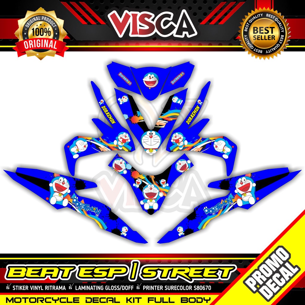 Decal stiker motor BEAT ESP FI Striping Beat Street DORAEMON Biru Grade B
