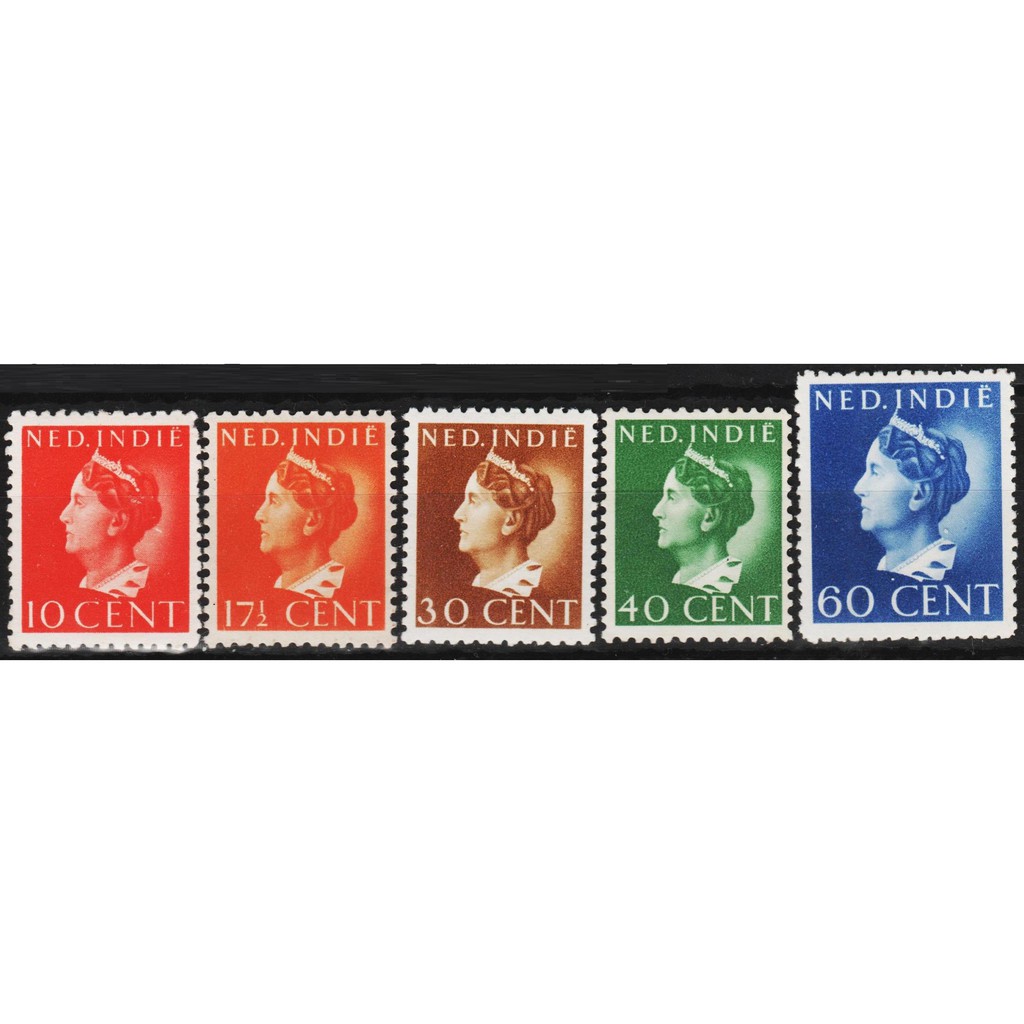 

Perangko Filateli #N4 - Netherlands Indies MH 5v 1941 Queen Wilhelmina