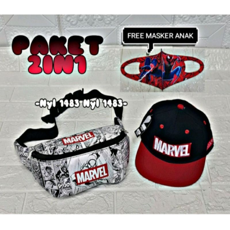 ORIGINAL MARVEL Westbag anak laki-laki 2 in1 free masker