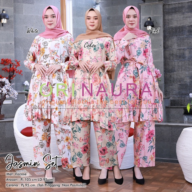 Jasmin set daily ori naura // setelan tunik dan celana motif nagita best seller