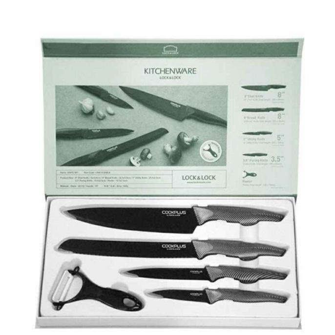 Silahkan Order] Pisau Set Lock N Lock/Pisau Lock N Lock 6Pcs/Pisau Dapur/Pisau Roti - Hitam