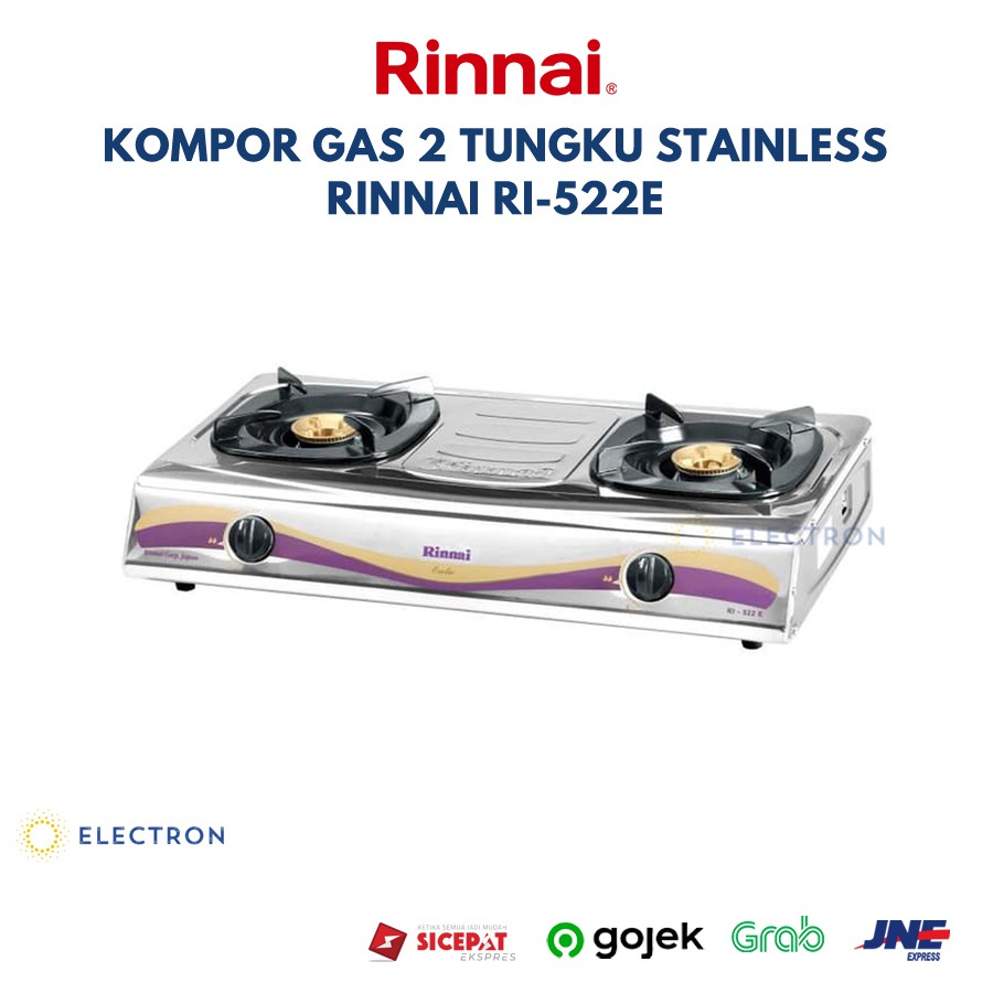 Kompor Gas Stainless Rinnai 2 Tungku RI522E RI 522E Murah Regulator
