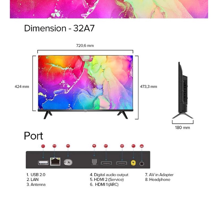 TCL 32A7-32 Inch Android 11.0 TV  Smart HD LED WIFi TV Garansi Resmi