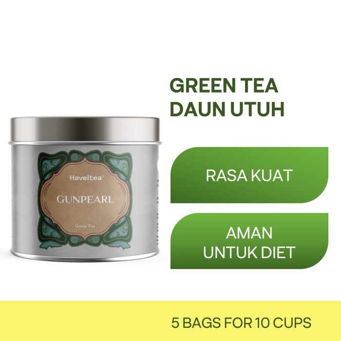 

teh-daun- gunpearl | mini tin | haveltea | green tea | teh hijau assamica - loose leaf 15g -daun-