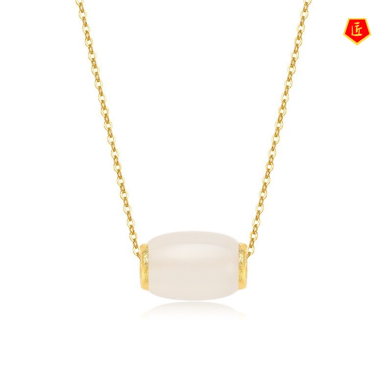 [Ready Stock]Lucky Beads Chalcedony Gold Pendant Necklace Simple Graceful