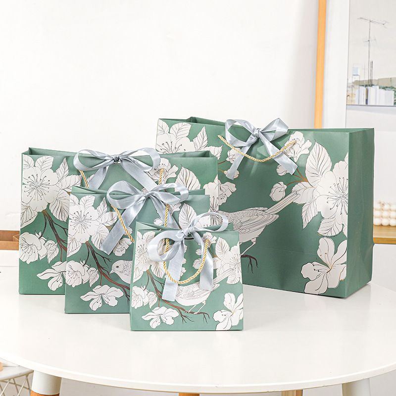 PAPER BAG MEWAH MOTIF CANTIK PREMIUM BIRD GREEN + PITA BERBAGAI UKURAN