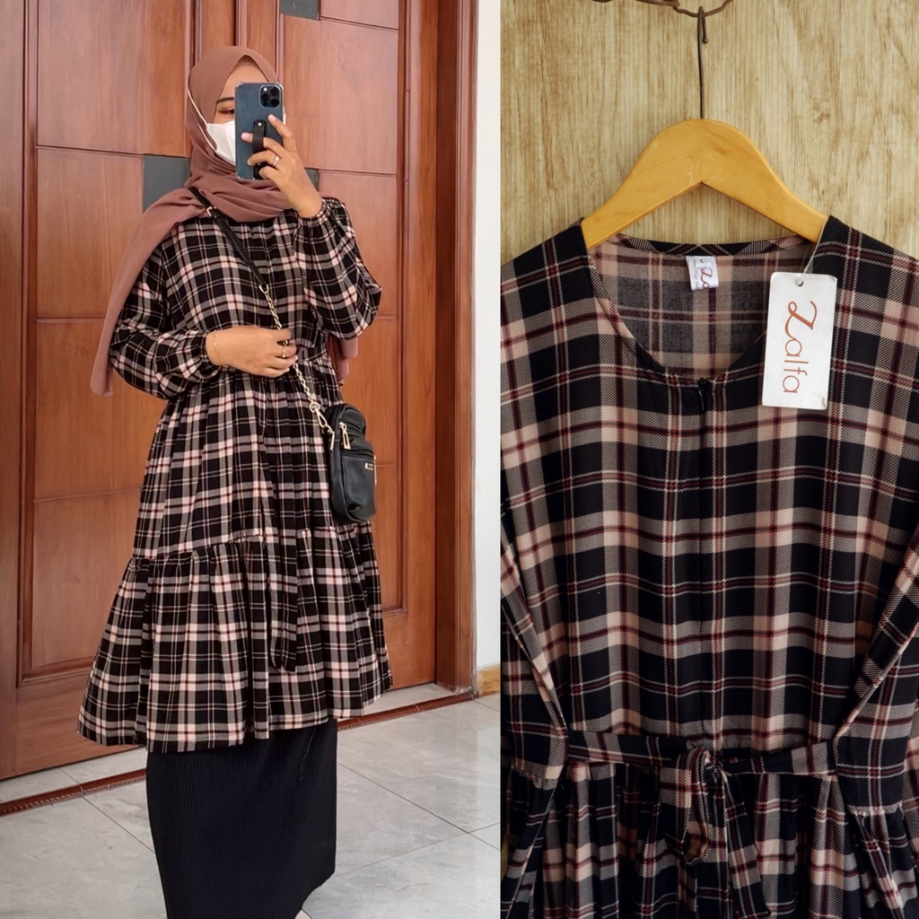 VANYA tunik by ZALFA OUTFIT / tunik motif / tunik rayon / tunik tartan