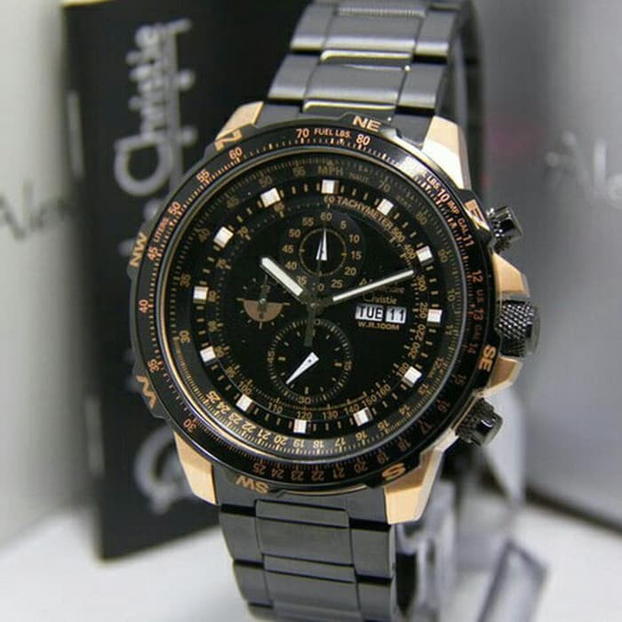 JAM TANGAN PRIA ASLI  ALEXANDRE CHRISTIE AC 6476 PRIA ROSEGOLD BLACK ORIGINAL  I TERLARIS I TERMURAH