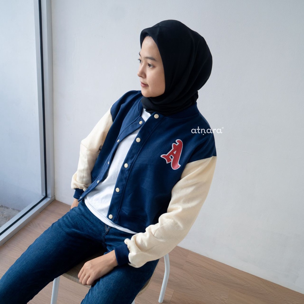 Nara Grosir - A Baseball Crop Jaket l Jaket Varsity Wanita