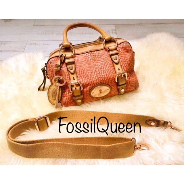 TAS FOSSIL ORIGINAL MADDOX CROCO EMBOSSED PINK LEATHER HANDBAG SLEMPANG Kulit Ori Asli