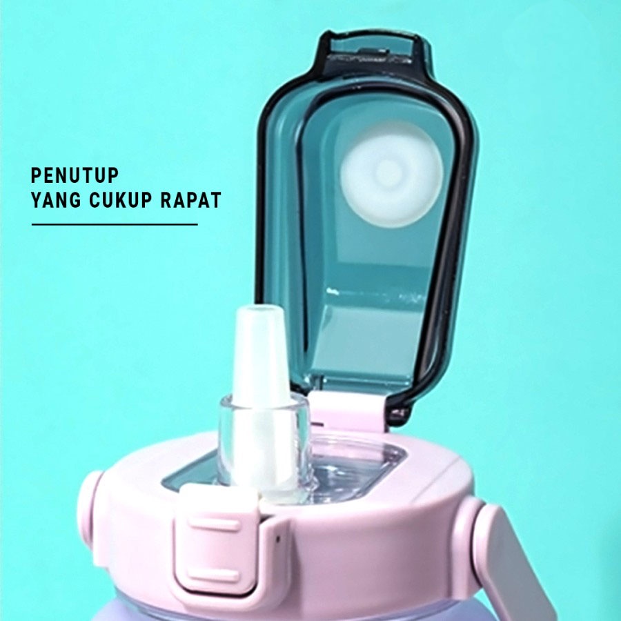 ❤️ SUHU ❤️ BOTOL MINUM MOTIVASI VIRAL GRADIASI PASTEL PENANDA WAKTU QUITFIT 2 LITER 2000ML STICKER 3D