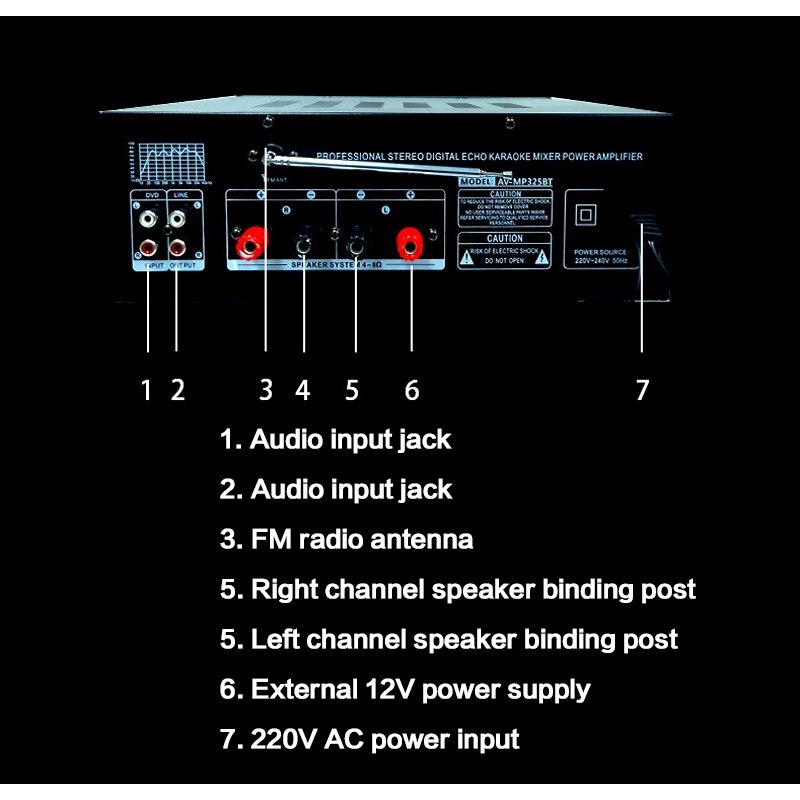 Sunbuck Amplifier Karaoke Home Theater FM Radio 2x200W - TAV-MP325BT - Black