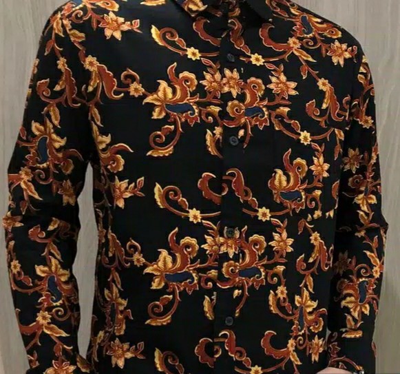 [gridline - Ls046 Navy Blue & Ls016] Kemeja Batik Pria Katun Lengan Panjang Slimfit Modern Simple