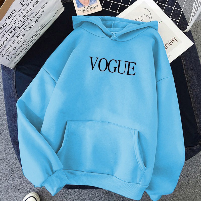 Modis Fashion Sweater Hoodie wanita Lengan Panjang  Babyterry VOGUE -Biru