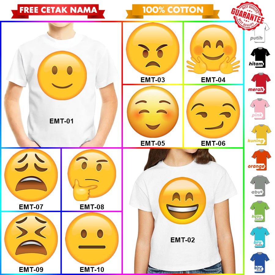 [FREE NAMA!!] Baju Kaos ANAK DAN DEWASA EMOJI EMOTICON BANYAK MOTIF