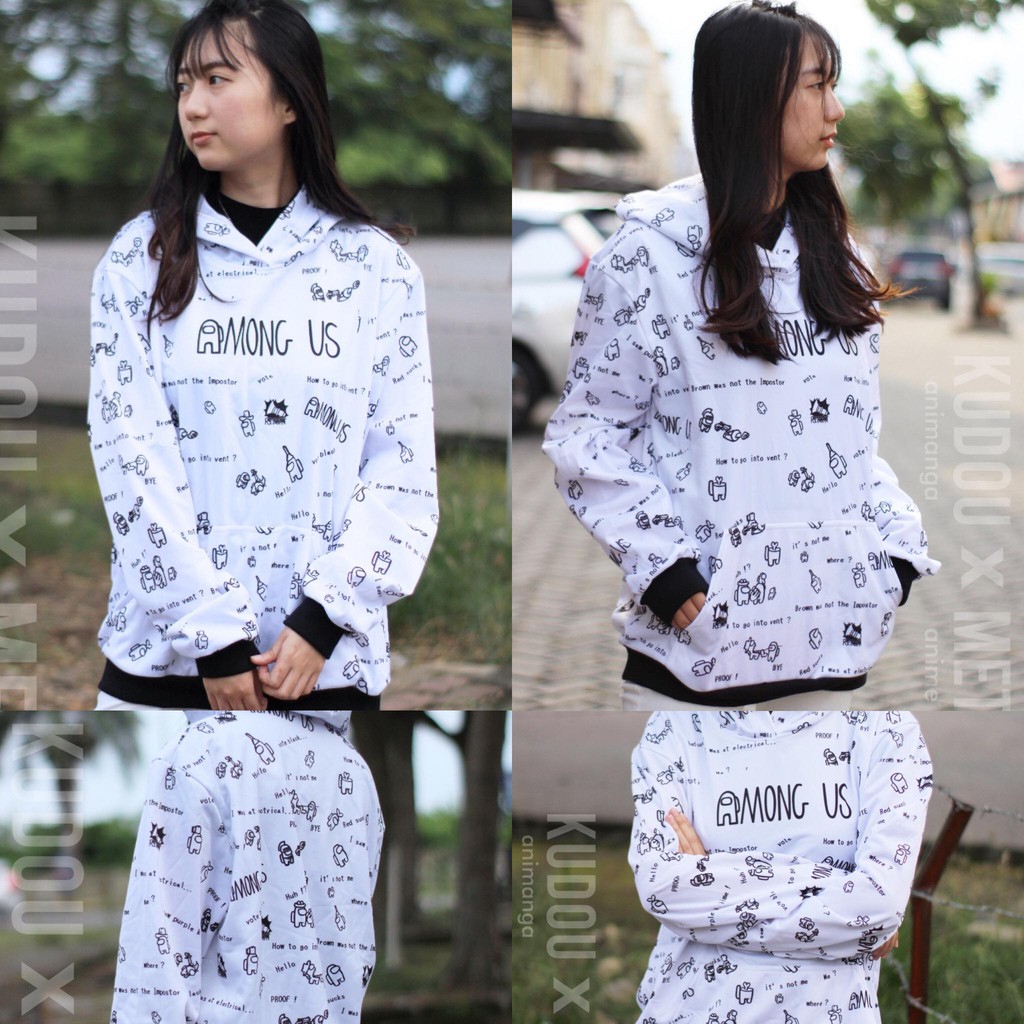 Hoodie Among Us Fullprint White Impostor