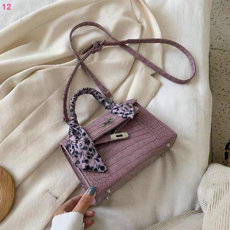 Tas kecil Croco wanita tali Panjang Ungu