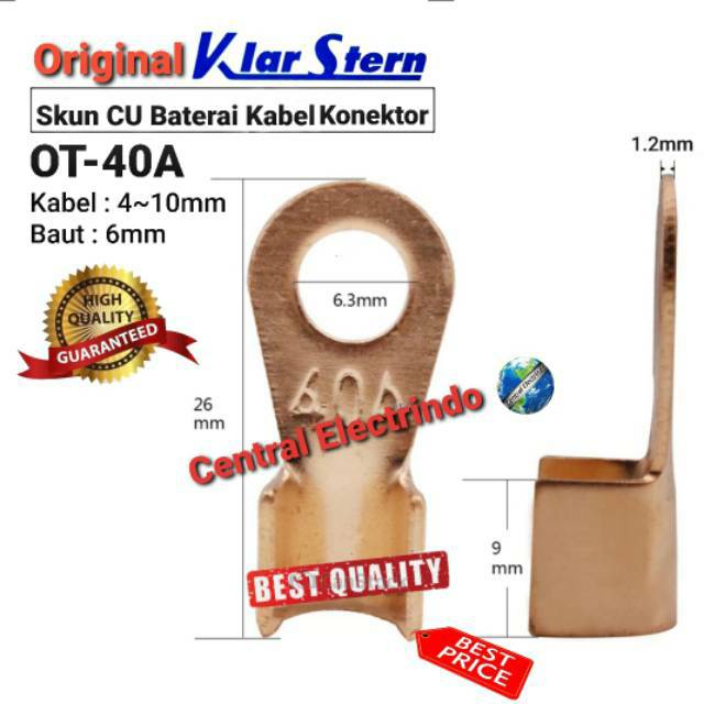 Skun Kabel CU KlarStern OT-40A Kabel 4~10mm Baut 6mm Baterai Kabel Konektor.