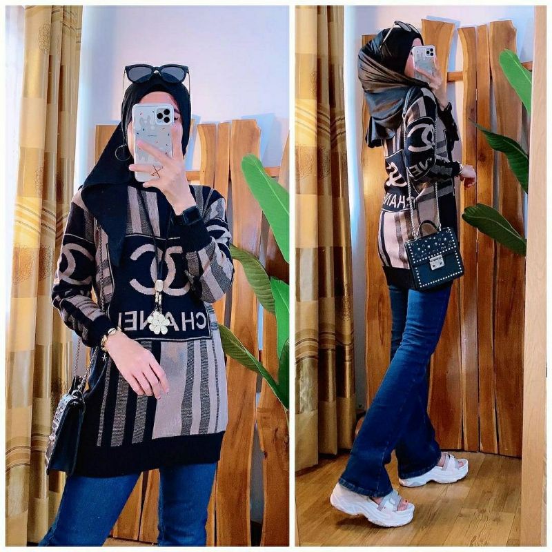 Chanel Rajut, BLOUSE RAJUT WANITA CANTIK FIT XXL LD 100-125 BAHAN RAJUT PREMIUM TERMURAH KEKINIAN OOTD