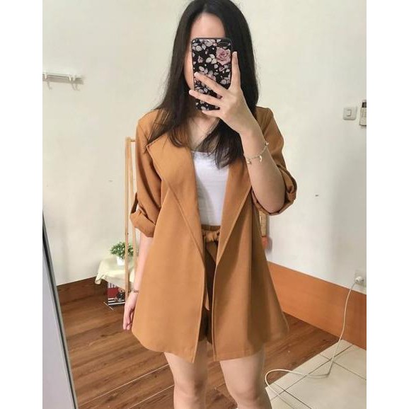long blazer wanita fashion cewek baju perempuan kotak