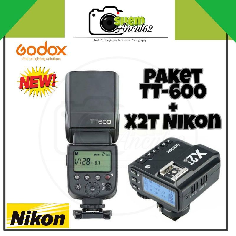 paket hemat flash GODOX TT-600 TT600 triger X2T NIKON