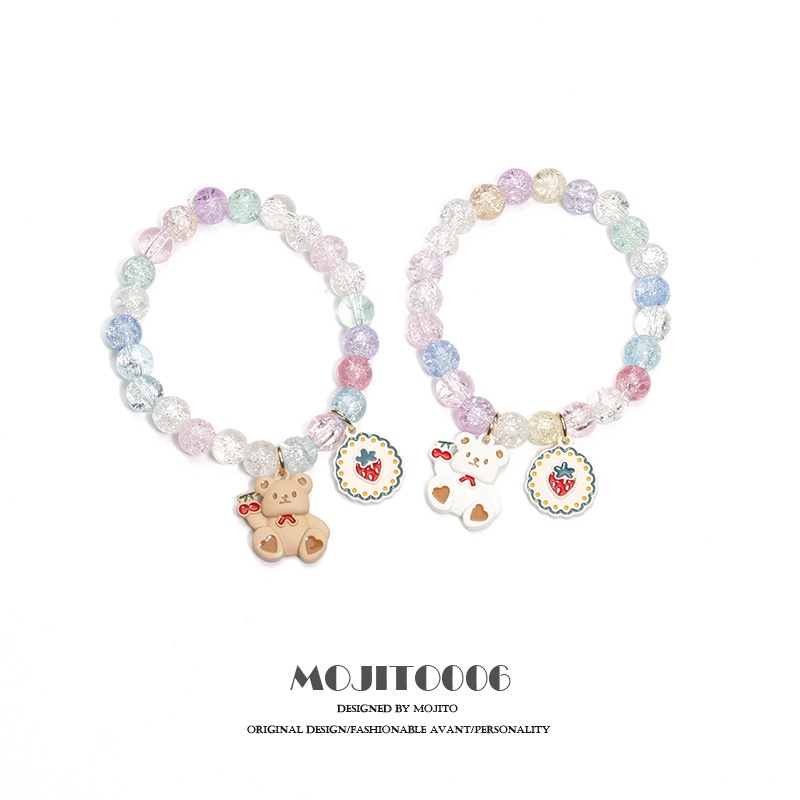 Gelang Manik-Manik Kristal Desain Good Luck Bear Gaya Korea Untuk Wanita