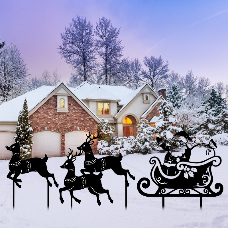 Siluet Rusa Santa Claus Bahan Logam Untuk Dekorasi Natal