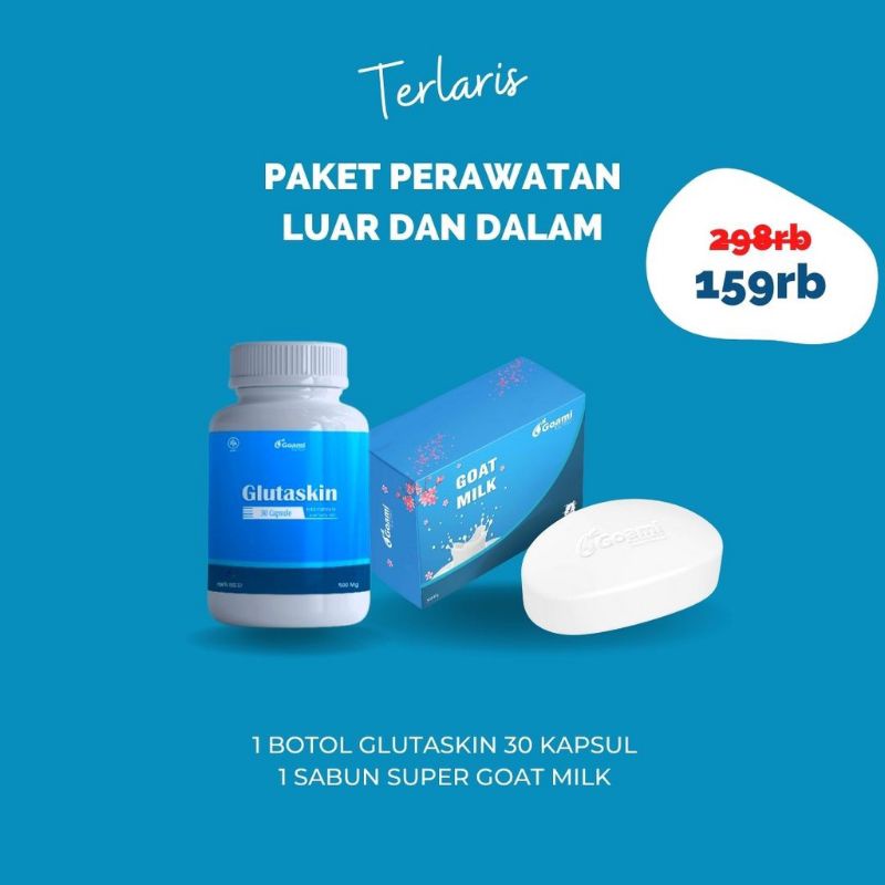 Glutaskin Goami Pemutih Seluruh Badan 30 Kapsul + 1 Sabun Pemutih Badan Vitamin Pemutih Badan Perman
