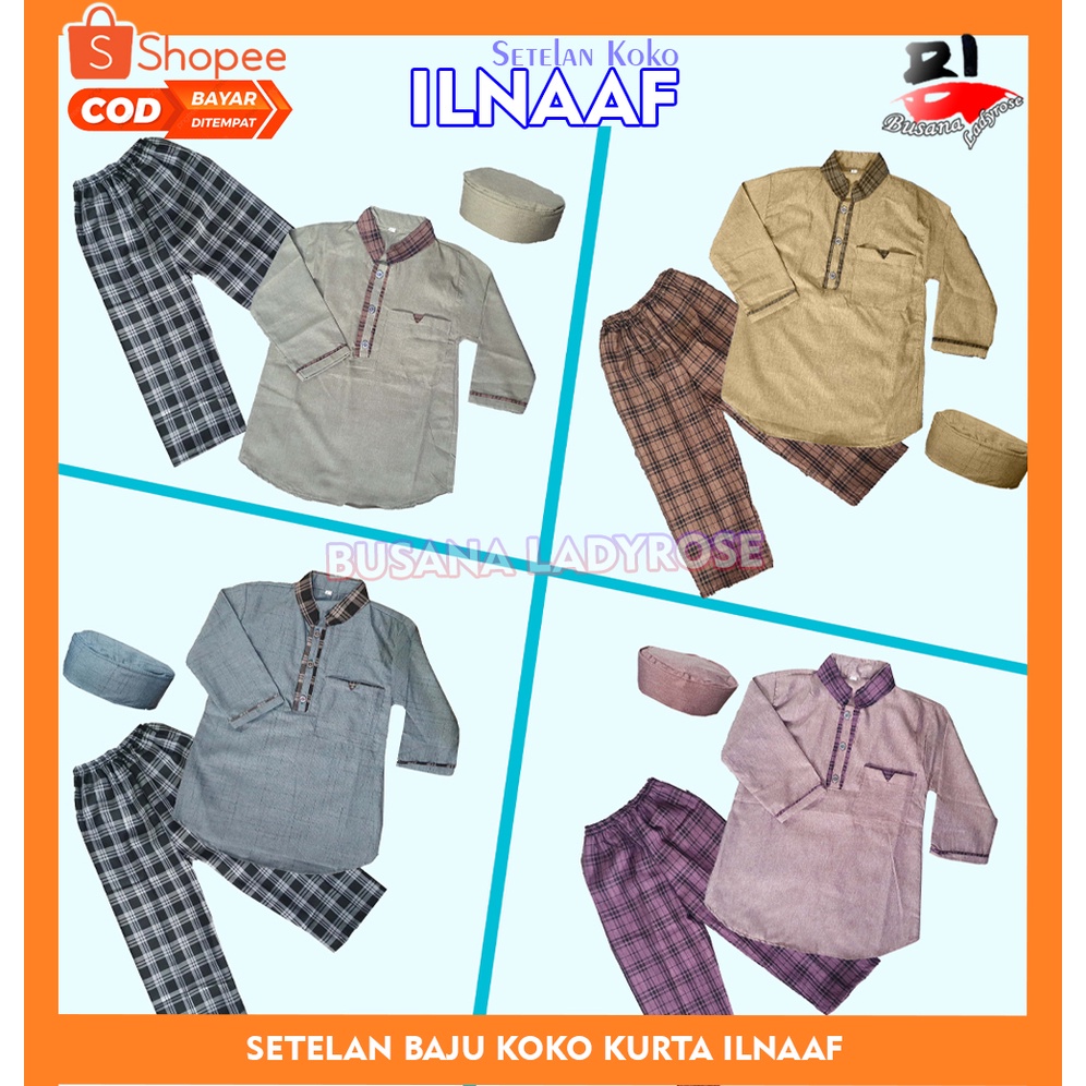 Baju koko Anak laki laki koko ILNAAF Muslim Setelan Baju koko Anak Laki-laki Lengan Panjang