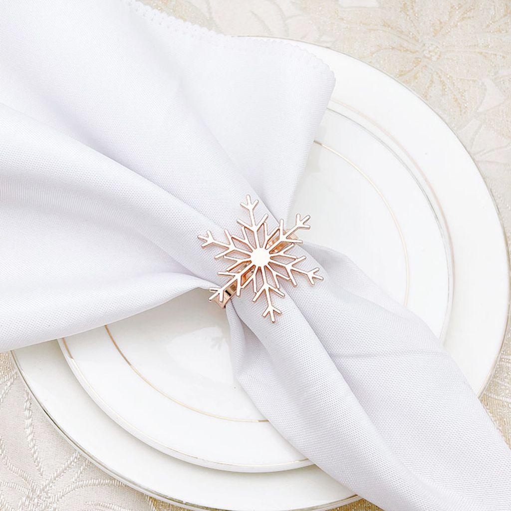 [Elegan] Dekorasi Meja Reuseable Golden Large Untuk Xmas, Pesta, Pernikahan Napkin Holders Snowflake Shaped Napkin Buckle