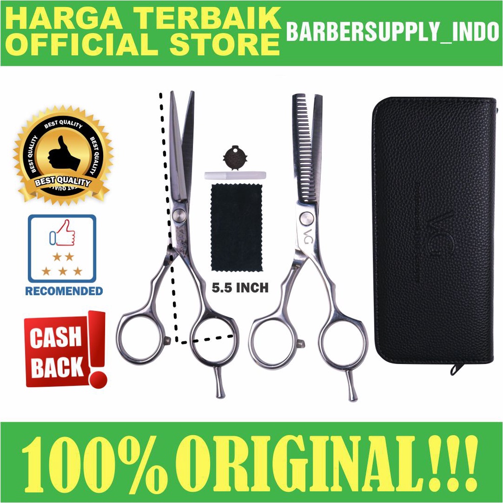 GUNTING POTONG RAMBUT SET BARBER SALON STAINLESS CHOME V&amp;G 5,5 INCH