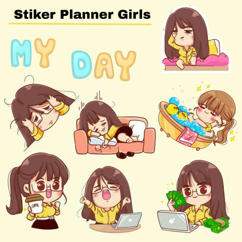 

[9pcs] stiker planner girls MY DAY untuk dekorasi notebook journal dll