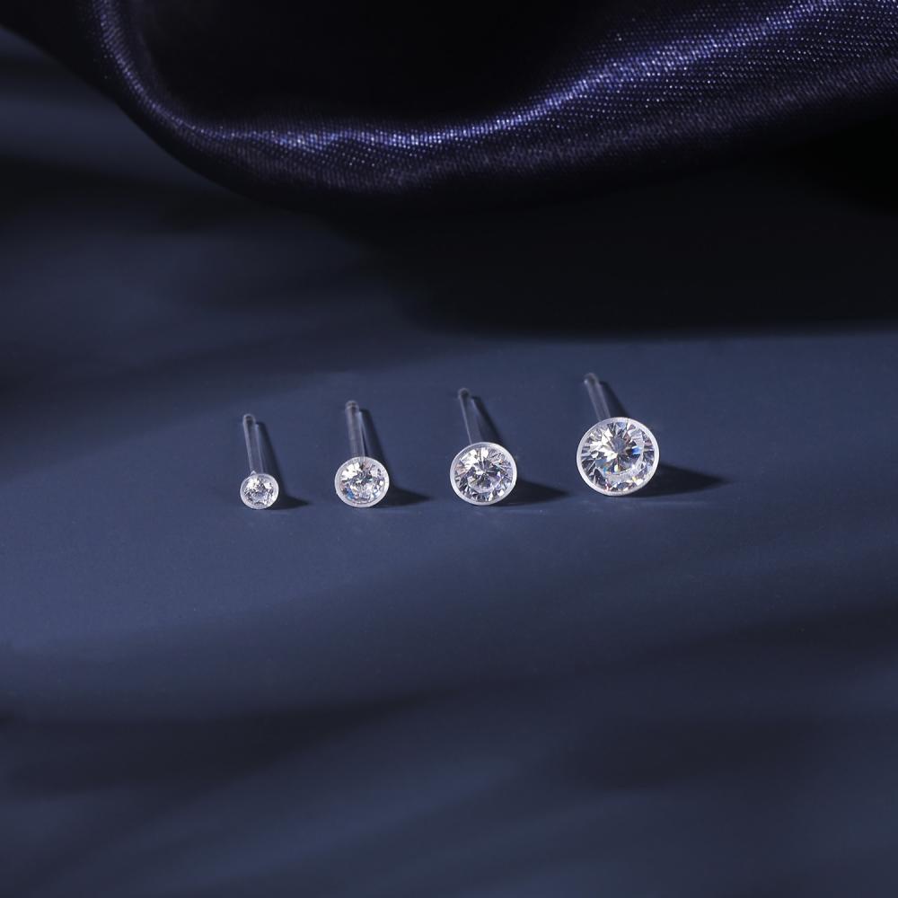 1 Pasang Anting Stud Kristal Resin Ukuran 2 / 3 / 4 / 5mm Untuk Tulang Rawan Telinga