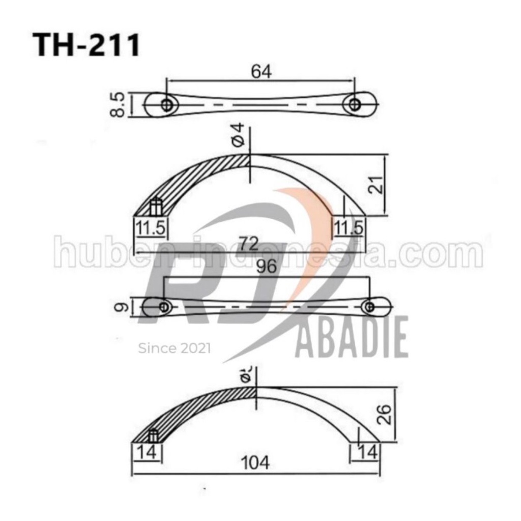 Tarikan Laci Lemari Sabit Huben TH-211 64mm [50 set]