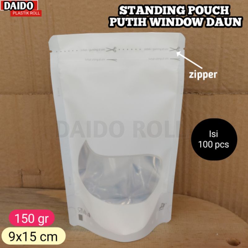 ISI 100 PCS Standing Pouch PUTIH WINDOW 150gr 9x15cm KPACK Kemasan Aluminium Foil KEMASAN KOPI KEMAS