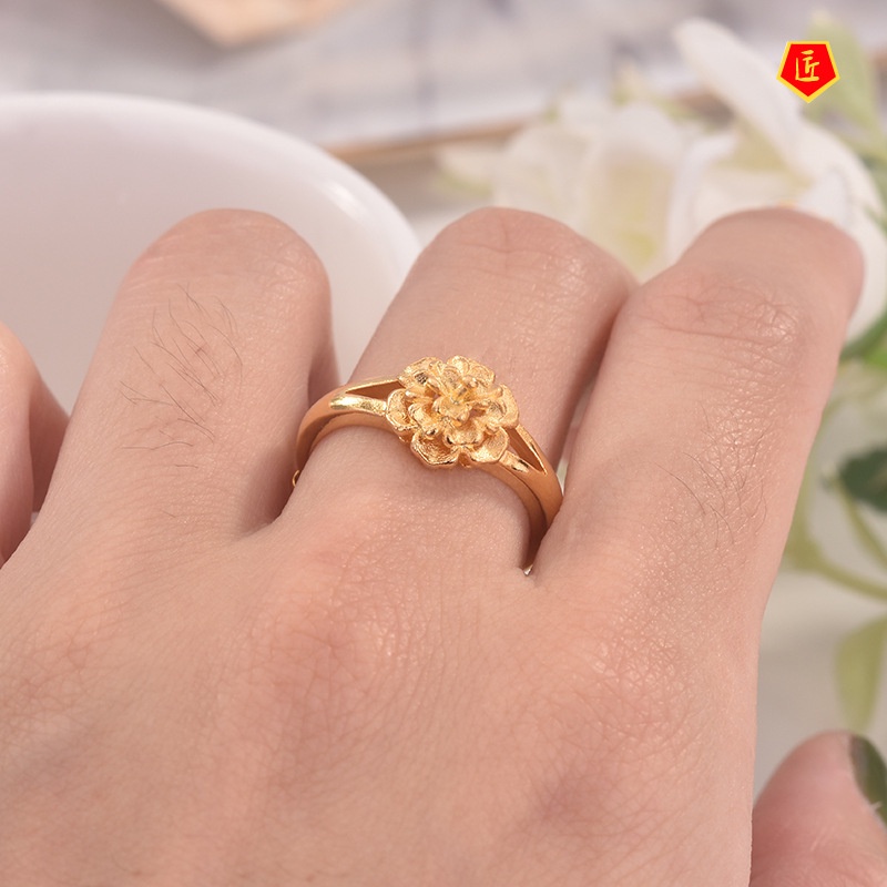 [Ready Stock]Fashion Simple 3D Golden Flower Ring
