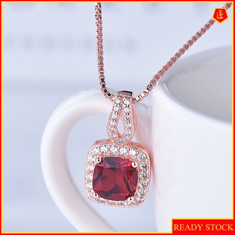 [Ready Stock]European and American Women's Shiny Zircon Square Diamond Pendant Noble Temperament