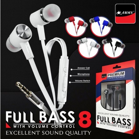 Handsfree Earphone Army Premium Excellent Sound Quality Full Bass