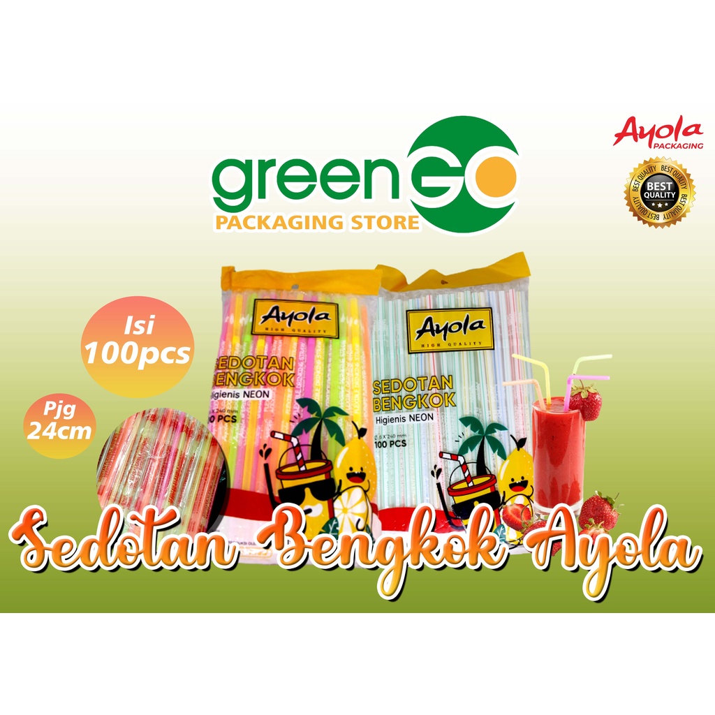 SEDOTAN BENGKOK PLASTIK NEON SALUR AYOLA 6MM 100PCS MURAH HIGIENIS SEDOTAN PANJANG SEDOTAN TEKUK WAR