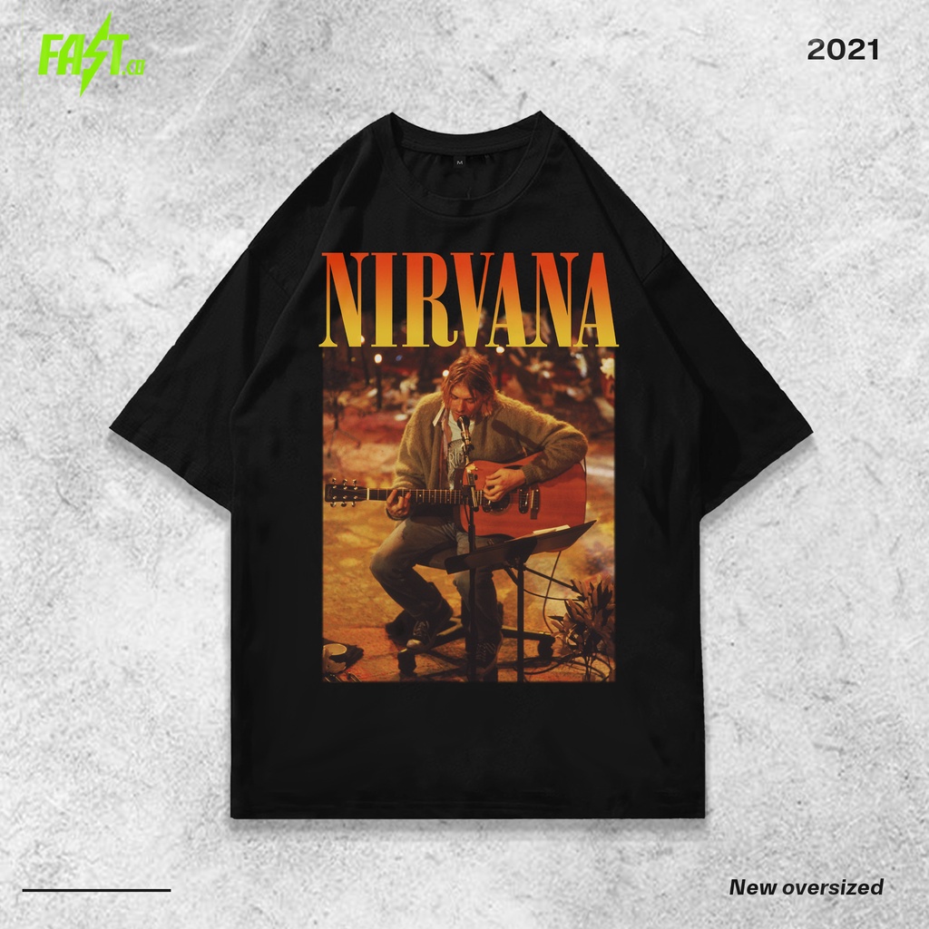 Ready Stock - T shirt Nirvana Unplugged Kurt Cobain Vintage Oversize - Kaos Oversized Band Nirvana