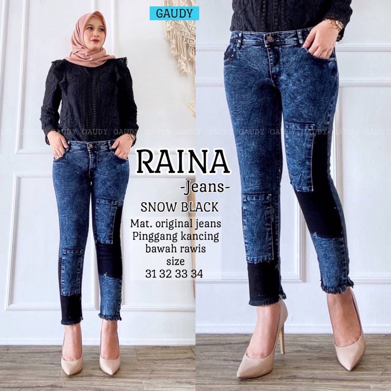 (28-38)RAINA CELANA JEANS 7/9 SNOW|MULAN PATCH CELANA JEANS 7/9 BAWAH RAWIS