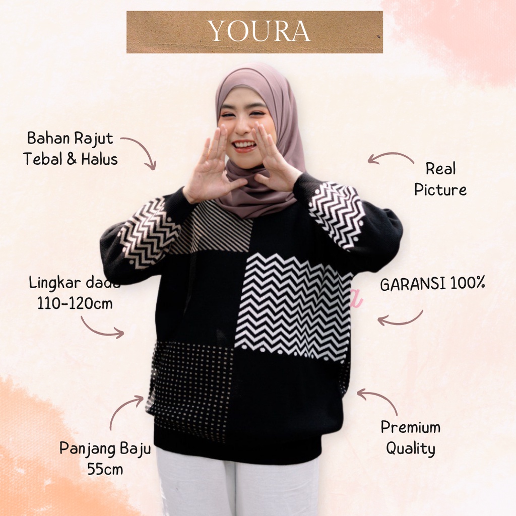 Baju Atasan Wanita Sweater Rajut Wanita Lengan Panjang Youra Switer Wanita Oversize Motif Kekinian S