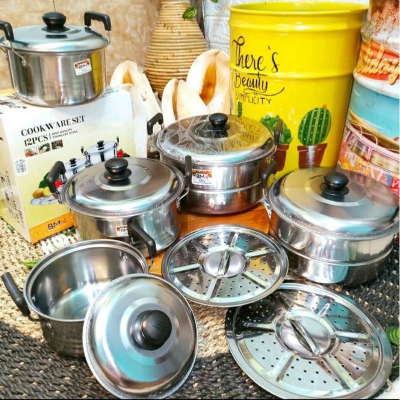 Pancii Cookware Set Steamer 12 Pcs Tutup Stainless BMW