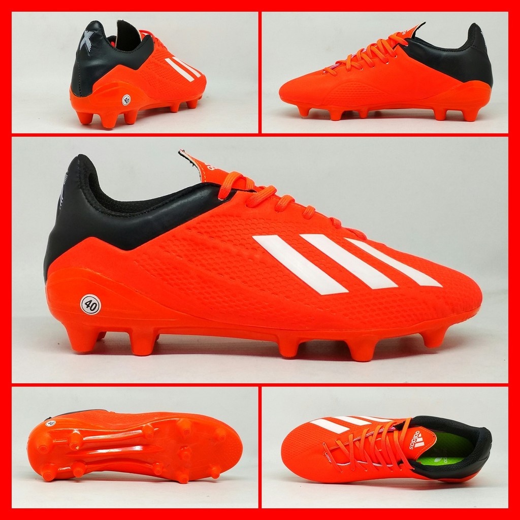 Sepatu Sepak Bola Dewasa Adidas Messi Orange Hitam List Putih