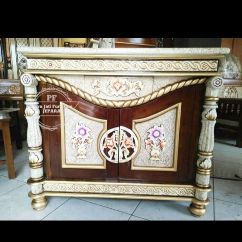 Meja Tv kayu jati ukir Jepara - Lemari kecil hias pajangan mebel Jepara
