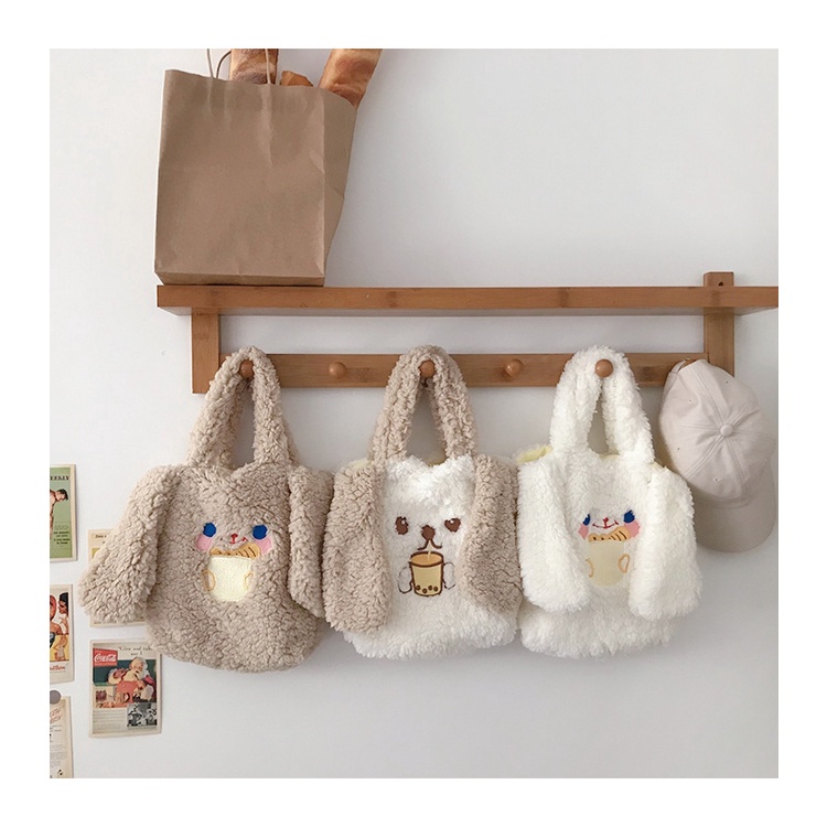 Tas Totebag kelinci bulu halus lucu imut gemoy Tas Bahu Kecil Telinga Besar Faux BOBA LOVERS