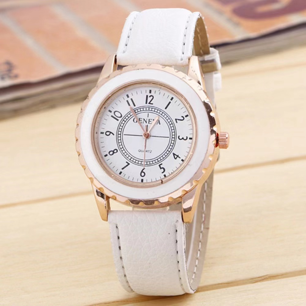 Jam Tangan Strap Kulit Quartz Romawi  Gaya Korea Untuk Wanita Import Fashion Watches-33-4 #1 Putih