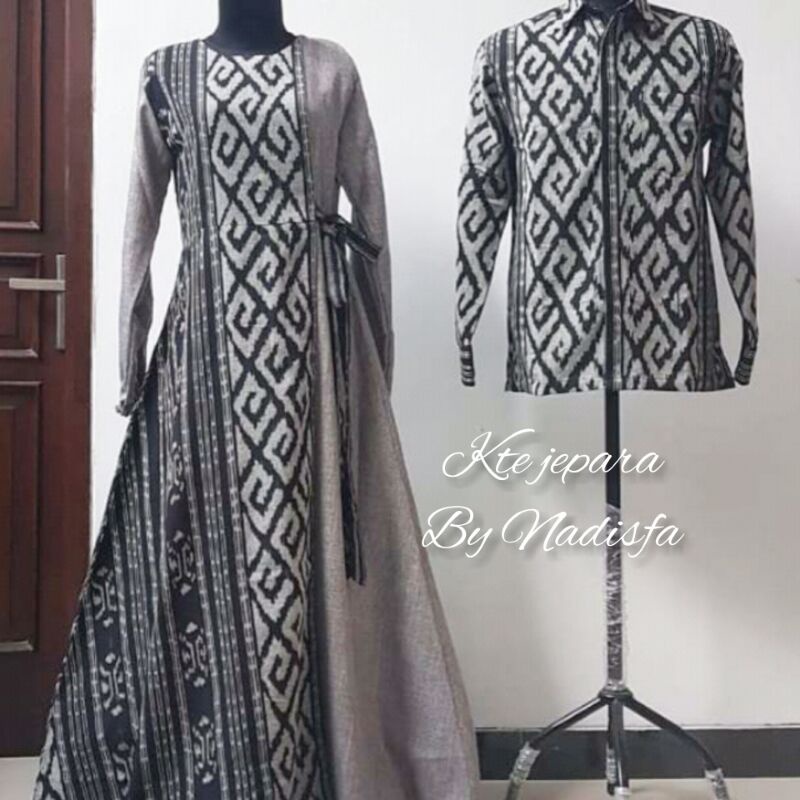 ready stok couple tenun keluarga-couple baju syari-couple gamis syari-baju set couple kemeja panjang